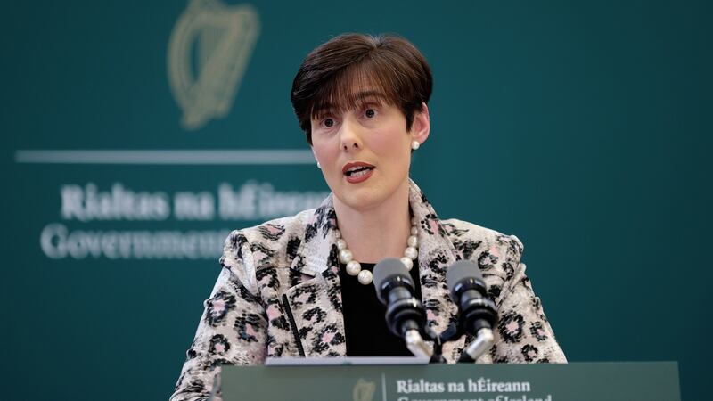 Norma Foley TD, Minister for Education speaking at a press conference on the errors found in Leaving Cert calculated grades system in the Department of Education. Photograph: Maxwells