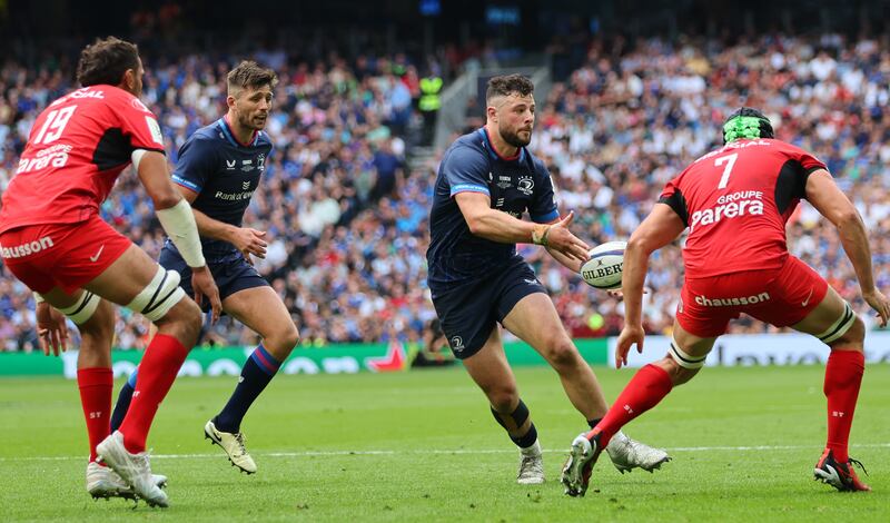 Leinster's Ross Byrne and Robbie Henshaw try to unlock the Toulouse defence. Leinster’s attack in the final was too often predictable. Photograph: James Crombie/Inpho 
