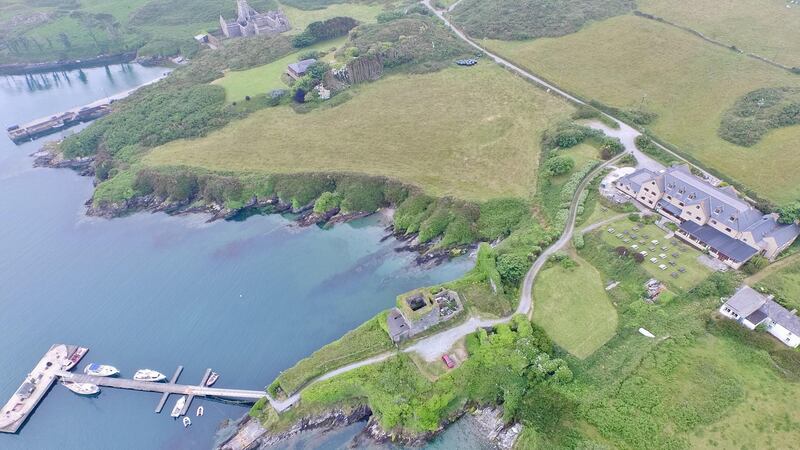 Sherkin Island hotel and marina and Dun na Long castle
