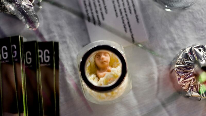 A plastic foetus in an exhibition against abortion in Antiguo Cuscatlán, El Salvador, on March 25th.  Photograph: Fred Ramos/The New York Times