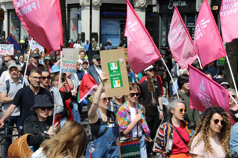 The anti-racism protest in Dublin city followed days of violent disorder in Belfast. Photograph: Hugh Dooley, The Irish Times