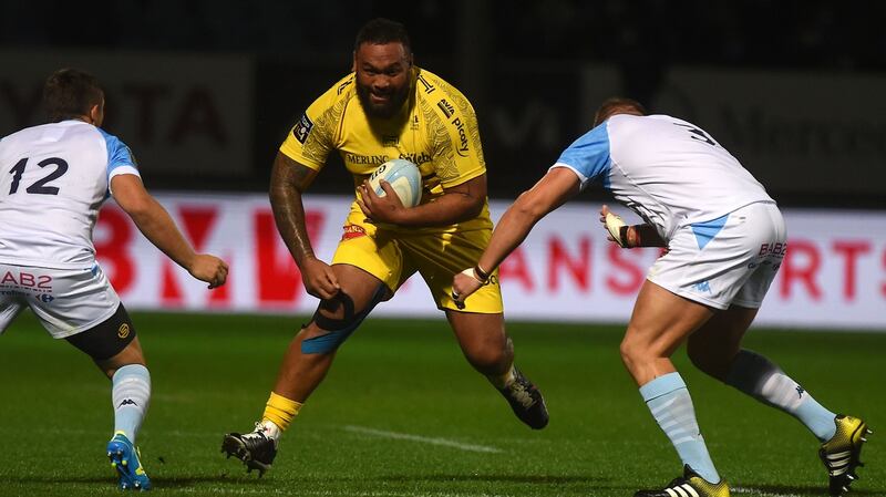 La Rochelle’s French prop Uini Atonio  runs with the ball during the  Top 14  match against Bayonne  at the Stade Jean Dauger last October. Photograph:  Gaizka Iroz/AFP via Getty Images