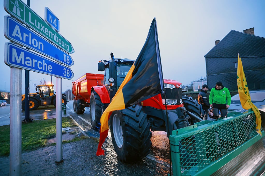 Farmers in Belgium block a motorway between Brussels and Luxembourg in protest at the EU's Mercosur deal. Photograph: Olivier Hoslet/EPA