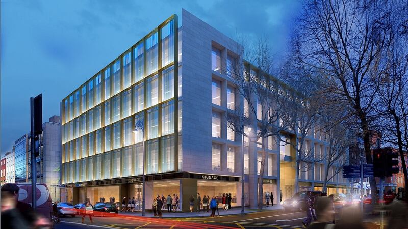 A computer-generated image of One Molesworth Street, currently under construction. Barclays bank has taken 3,716 sq m (40,000 sq ft) of office space at a rent of €645 per sq m (€60 per sq ft)