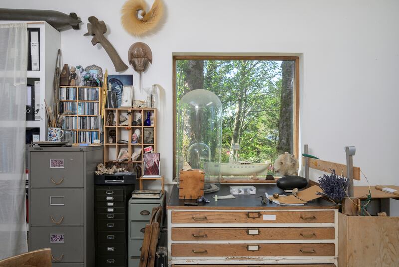 Studio objects, materials and fragments in Dorothy Cross’s studio in Connemara. Photograph: Michael McLaughlin