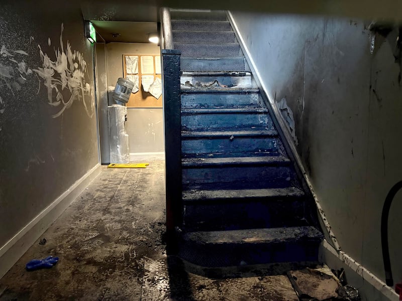 Fire damaged staircase in the IPAS centre Drogheda Co.Louth.  Photo: Bryan Meade  