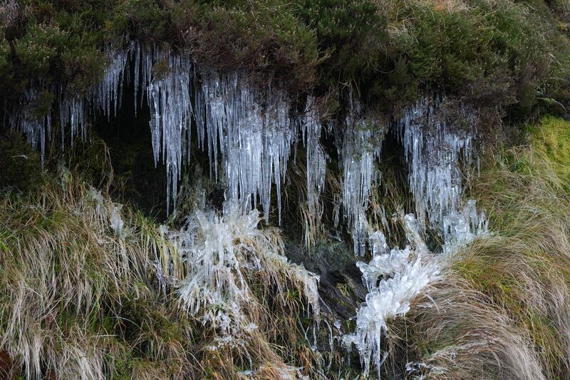 Icicles at the Wicklow Gap mountain pass in Co Wicklow on Saturday. Photograph: Niall Carson/PA Wire