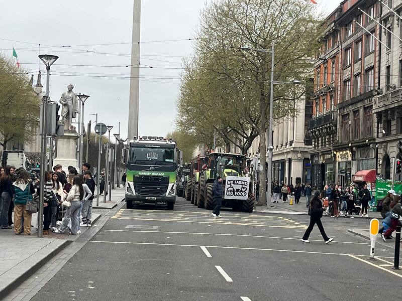 Lorries and tractors blocking the southbound section of O'Connell Street for a third day