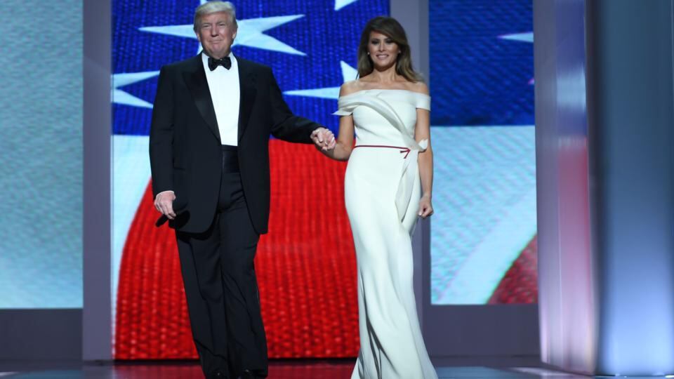 US President Donald Trump and the first lady Melania Trump enter the Liberty Ball at the Washington DC Convention Center following Donald Trump’s inauguration as the 45th President of the United States. Photograph: Jim Watson/AFP/Getty Images