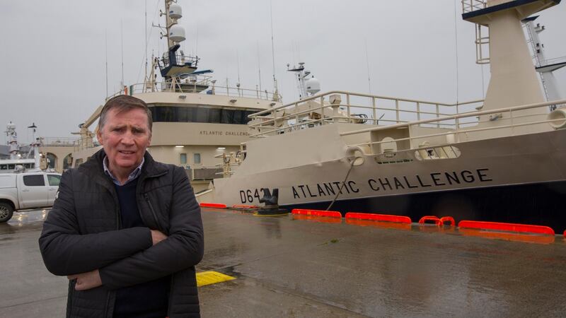 Eugene McBrearty,  owner of the Killybegs Electrical Refrigeration Services group,  pictured on Blackrock Pier where the Atlantic Challenge and many fishing vessels are tied up. Photograph: Brian Farrell/Irish Times