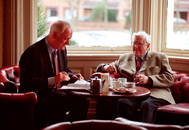 Fine Gael leader John Bruton and former party leader Dr Garrett FitzGerald at the Young Fine Gael conference in Dublin in 2000. Photograph: Joe St Leger/The Irish Times