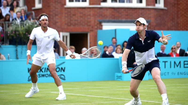 Andy Murray  partnered  Feliciano Lopez  at  the Fever-Tree Championships at Queen’s Club. Photograph: Alex Pantling/Getty Images