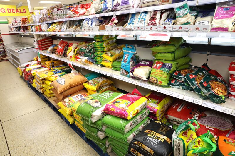 Large bags of rice at Eurasia Supermarket, Talbot Street, Dublin. Photograph: Dara Mac Dónaill/The Irish Times