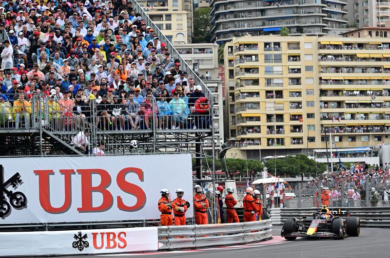 Red Bull Racing's Mexican driver Sergio Perez on his way to victory in the Monaco Grand Prix