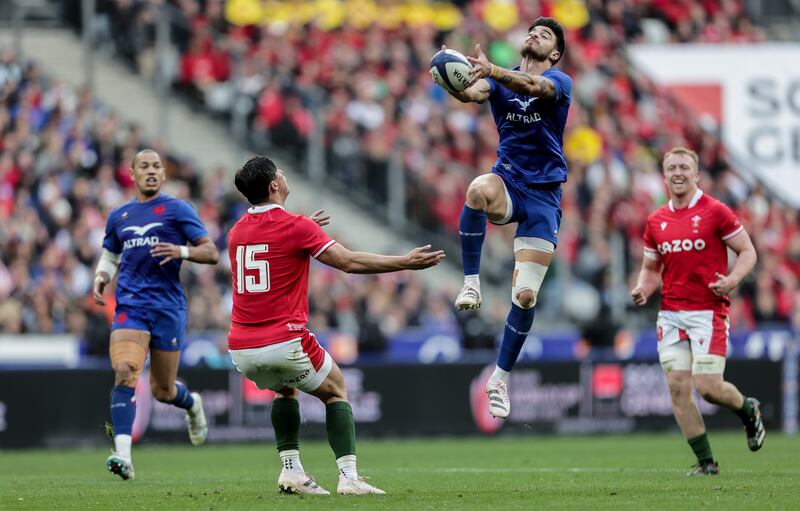 France’s Romain Ntamack in action against Wales in the Six Nations game against Wales at the Stade de France. Photgraph: Laszlo Geczo/Inpho