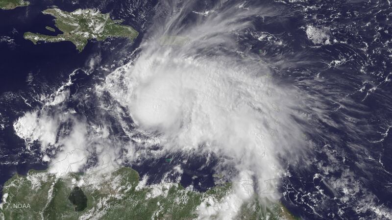 This NOAA GOES East satellite visible image released  on Friday shows Hurricane Matthew in the Caribbean Sea on Thursday. Photograph: Getty Images