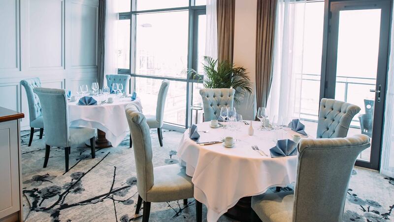 One of the dining areas in the Old Post Office, Blackrock, Co Dublin, has sea views across Dublin Bay