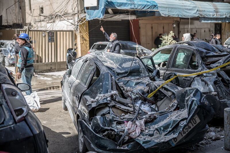 Cars destroyed by an overnight Israeli air attack in central Beirut. Photograph: Sally Hayden