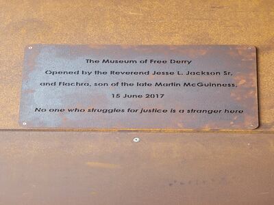 A plaque at the entrance to Museum of Free Derry.
