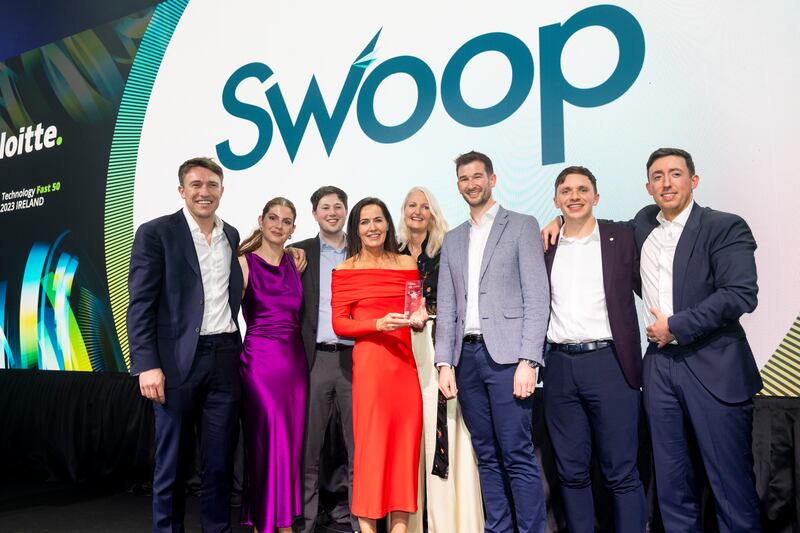 James Toomey pictured with the Swoop Funding team who ranked #1 in this year’s Technology Fast 50 Awards.