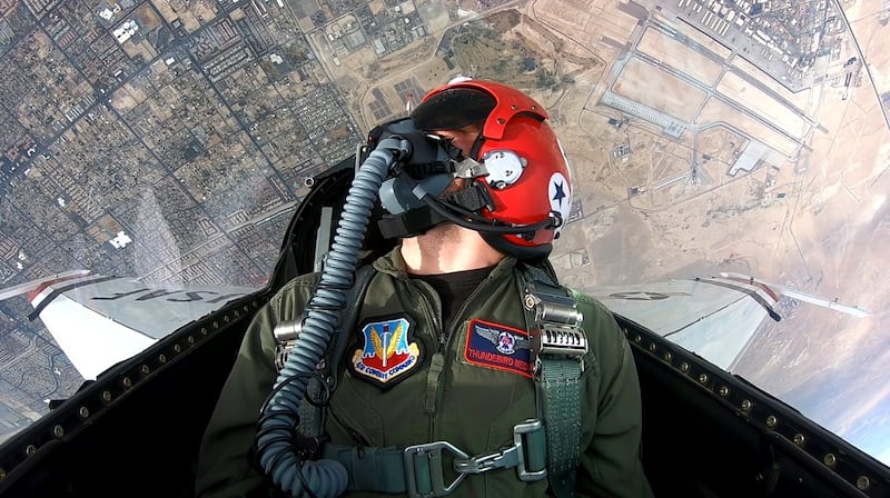 Undertaking a six g-force take-off in a Lockheed Martin F-16 with US Air Force demonstration team the Thunderbirds