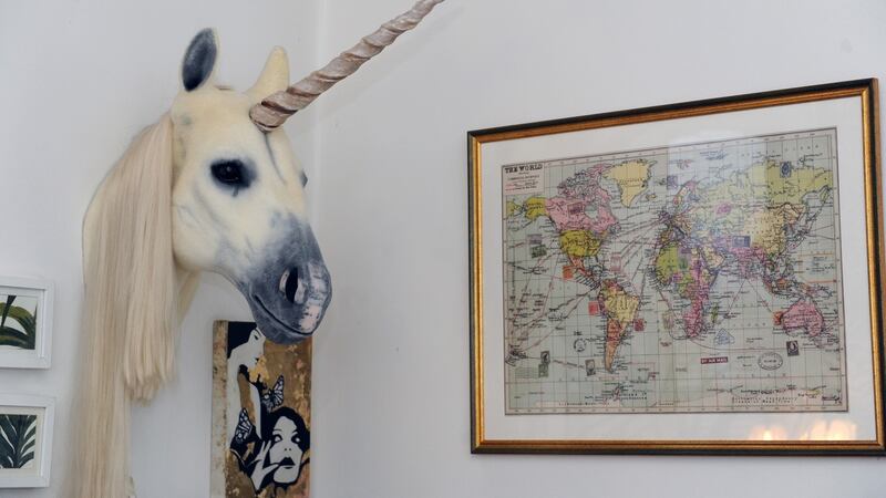 Andrea Horan’s unicorn  in her living room. Photograph: Aidan Crawley