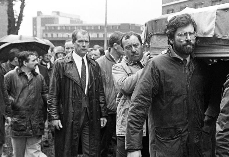 Freddie Scappaticci, far left, at the 1988 funeral of IRA man Brendan Davison, with Gerry Adams carrying the coffin