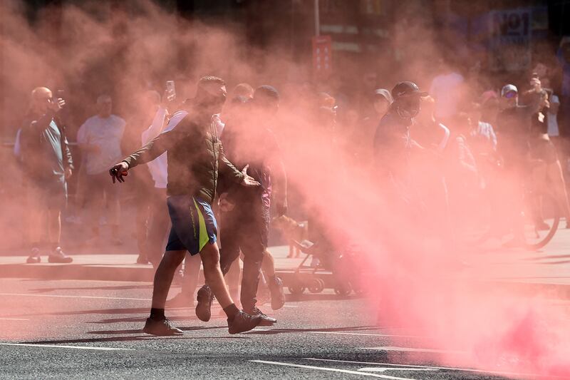 Far right protest in Liverpool. In the UK, police and analysts say the recent riots were fuelled by X as well as other social platforms, with Musk perceived as fanning the flames. Photograph: Peter Powell/AFP 