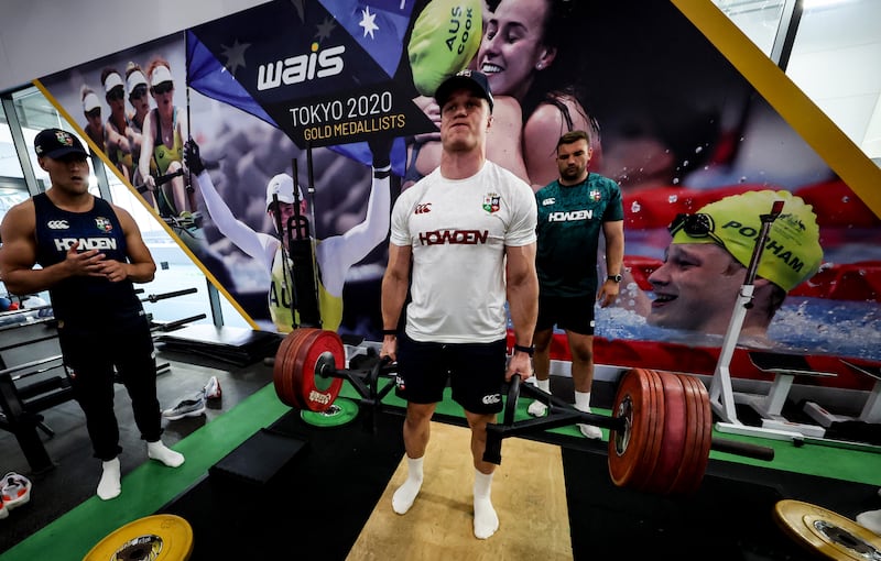 Josh van der Flier with Duhan van der Merwe and Tadhg Beirne training with the Lions. Photograph: Billy Stickland/Inpho