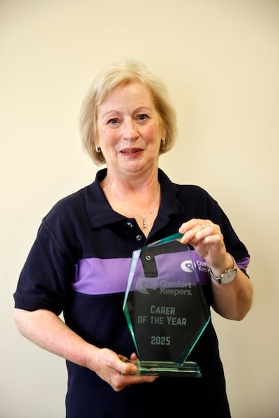 Mary Brennan, national winner of the Comfort Keepers Carer of the Year 2025 at the National Day of Joy celebrations at Comfort Keepers’s office in Ardee, Co Louth