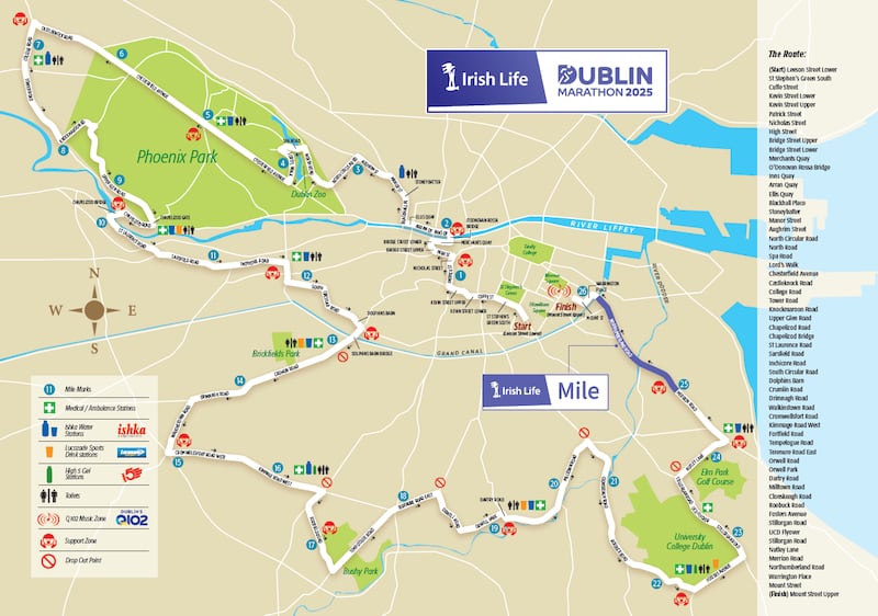 The route for the 2025 Dublin Marathon. Photograph: Dublin Marathon website