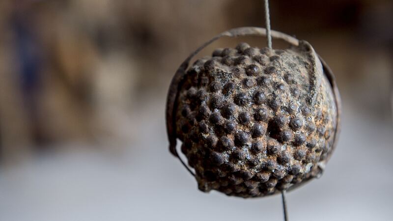 A cluster bomb on display at the Cope Visitor Centre in Vientiane, Laos.  More than 270 million cluster munitions were dropped in Laos during the Vietnam War and up to 80 million failed to detonate. Photograph: Brenda Fitzsimons