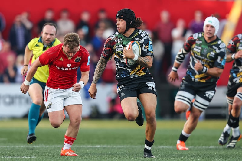 Benetton's Jacob Umaga makes a break during Friday's game against Munster in Cork. Photograph: Ben Brady/INPHO