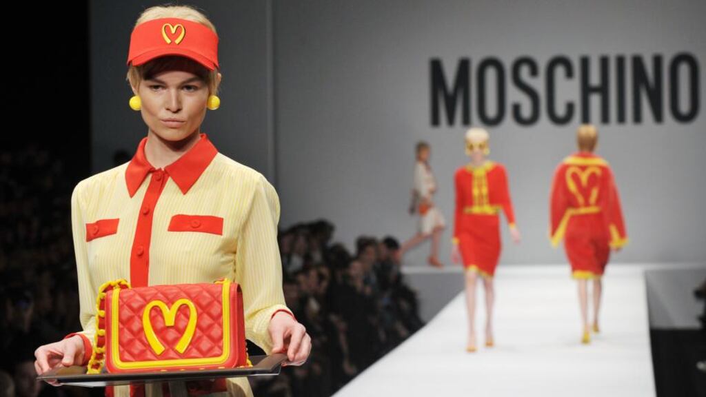 Jeremy Scott’s collection for Moschino inspired by McDonald’s. Photograph: Tiziana Fabi/AFP/Getty Images