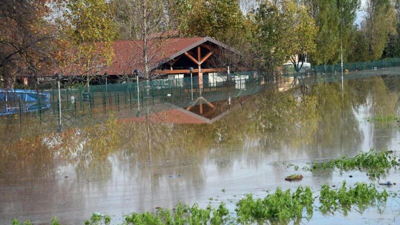 Flooding after  heavy rainfall in Milan, Italy today. A wave of storms and torrential rain killed four people overnight near the Italian-Swiss border. Photograph: Daniel dal Zennaro/EPA.