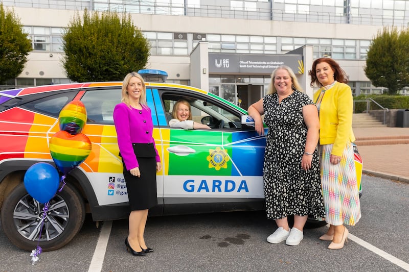 SETU president Prof Veronica Campbell (second from left, in vehicle) launching its gender identity and expression policy last year with other staff members