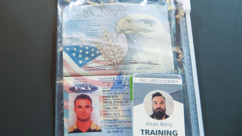 A handout picture released by the Venezuelan presidency showing the passport of arrested US citizen Airan Berry, during a video conference meeting with international media correspondents, at Miraflores Presidential Palace in Caracas on Wednesday. Photograph: Marcelo Garcia/Venezuelan Presidency/AFP via Getty Images.