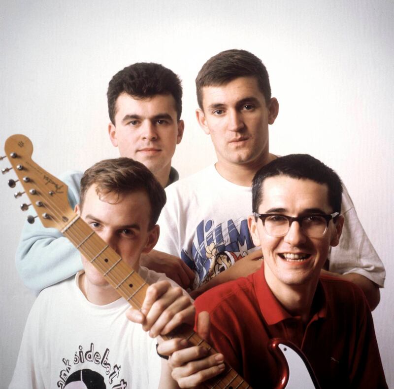 The Housemartins, including singer Paul Heaton, top right, and bassist Norman Cook, aka Fatboy Slim, bottom right. Photograph:  Graham Tucker/Redferns