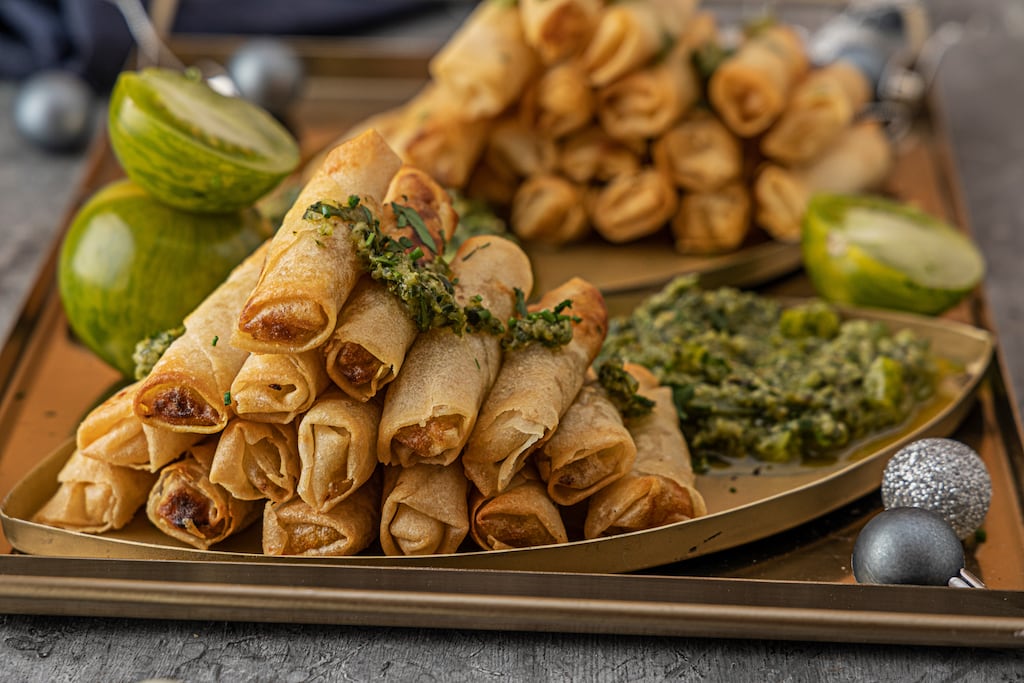 Duck spring rolls. Photograph: Harry Weir Photography