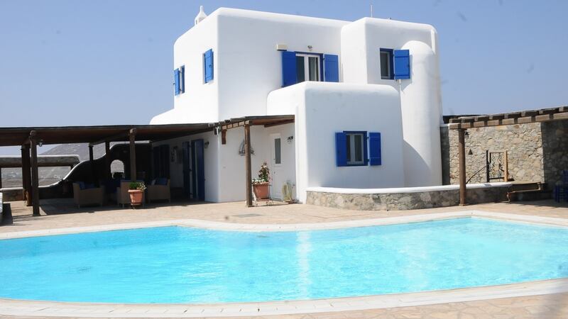 This four-bedroom villa extending to 250sq m (2,691sq ft) sits on a large site with a swimming pool on the party island of Mykonos
