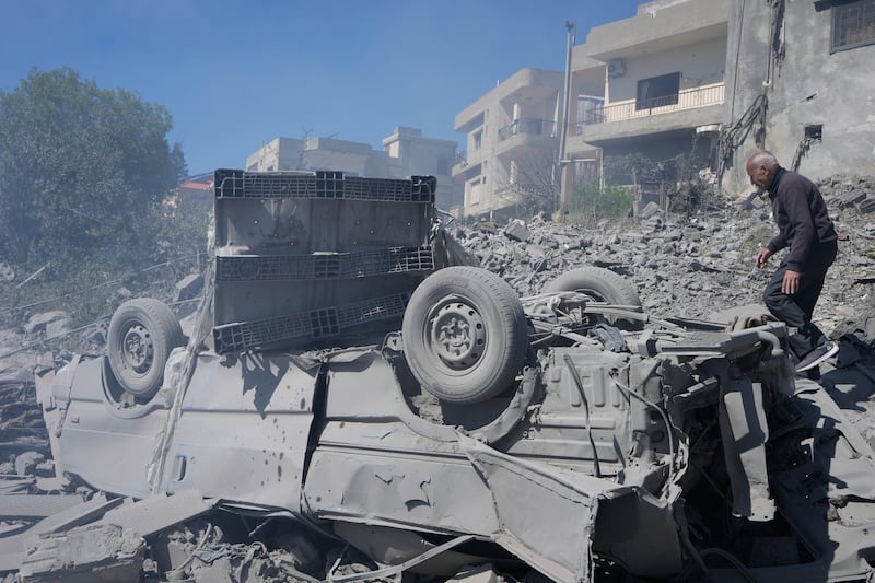 The site of Israeli air strikes in a village in south Lebanon. Photograph: Mohammed Zaatari/AP