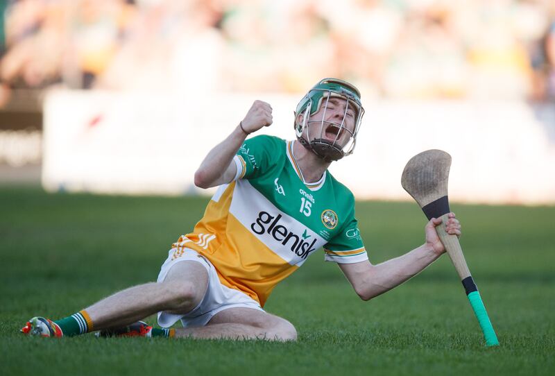 Offaly's Adam Screeney celebrates at the final whistle. Photograph: Tom Maher/Inpho