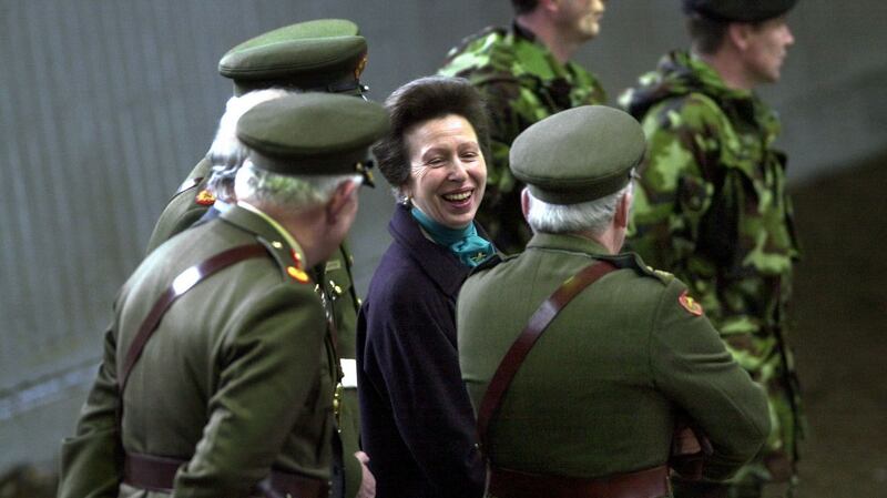 Princess Anne with senior officers at the Irish Defence Forces Equitation School at McKee Barracks in Dublin in February 2004. Photograph: Eric Luke