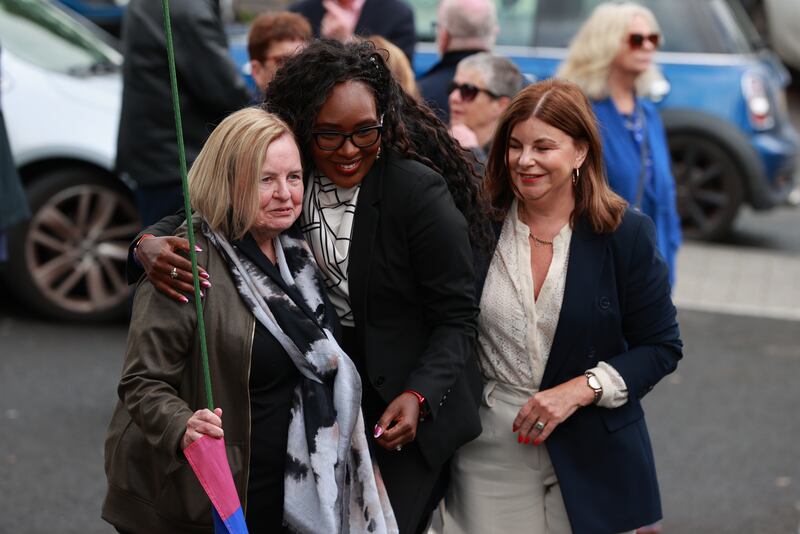 Bernadette McAliskey, Lilian Seenoi-Barr and Sinead McLaughlin at the funeral of Nell McCafferty. Photograph: Liam McBurney/PA Wire