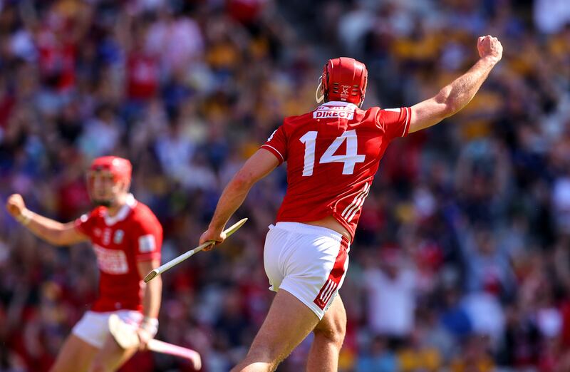 Brian Hayes celebrates scoring a goal for Cork. Photograph: Tom O'Hanlon/Inpho