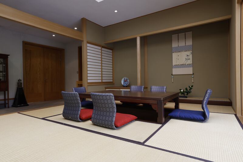The tea room, with its low-profile furniture and tatami floor, immediately transports visitors to Japan. Photograph: Nick Bradshaw