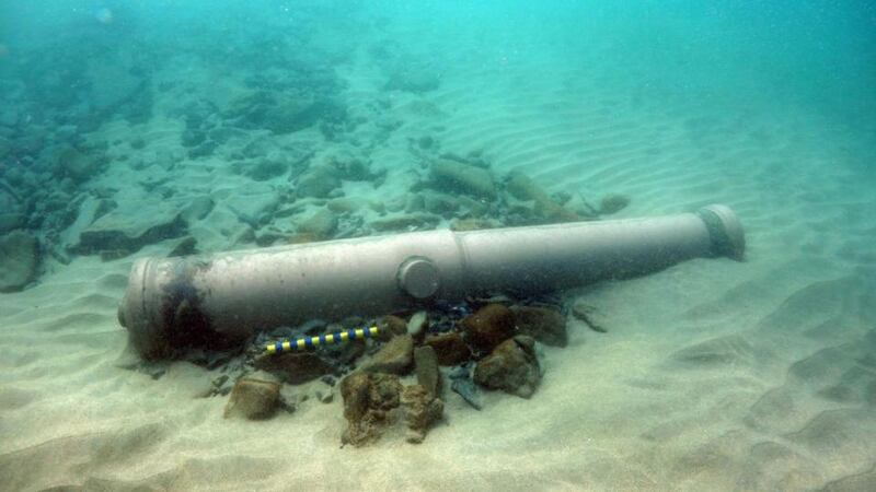 A cannon dating from 1588 was uncovered in excellent condition at Streedagh, Co Sligo, from the wreck of the Spanish Armada ship La Juliana. Photograph: Department of Arts, Heritage and the Gaeltacht/PA Wire