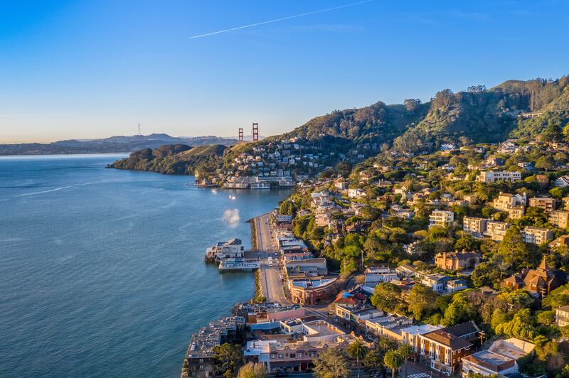 Sausalito, with the Golden Gate Bridge peaking over the hillside in the background. Photograph: Getty