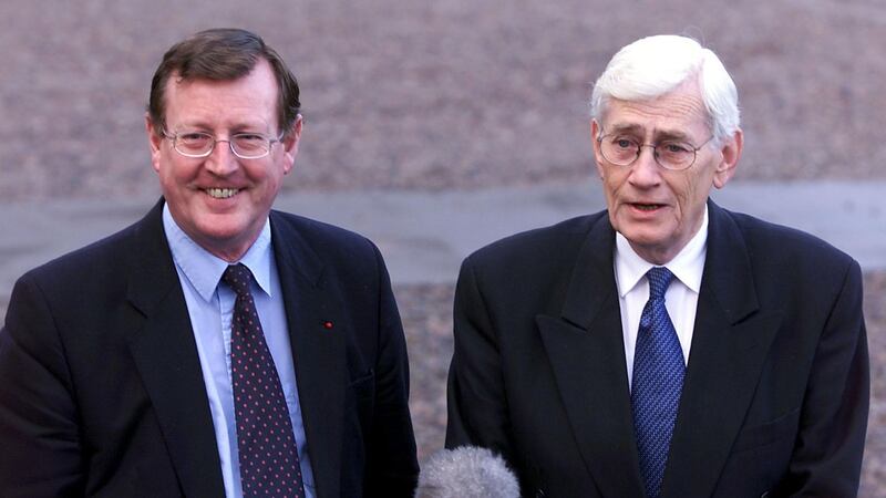 Northern Ireland’s First Minister David Trimble and Deputy First Minister Seamus Mallon speaking to the press at the inaugural meeting of the North South Ministerial Council in Armagh  in  1999.  Photograph: Alan Betson