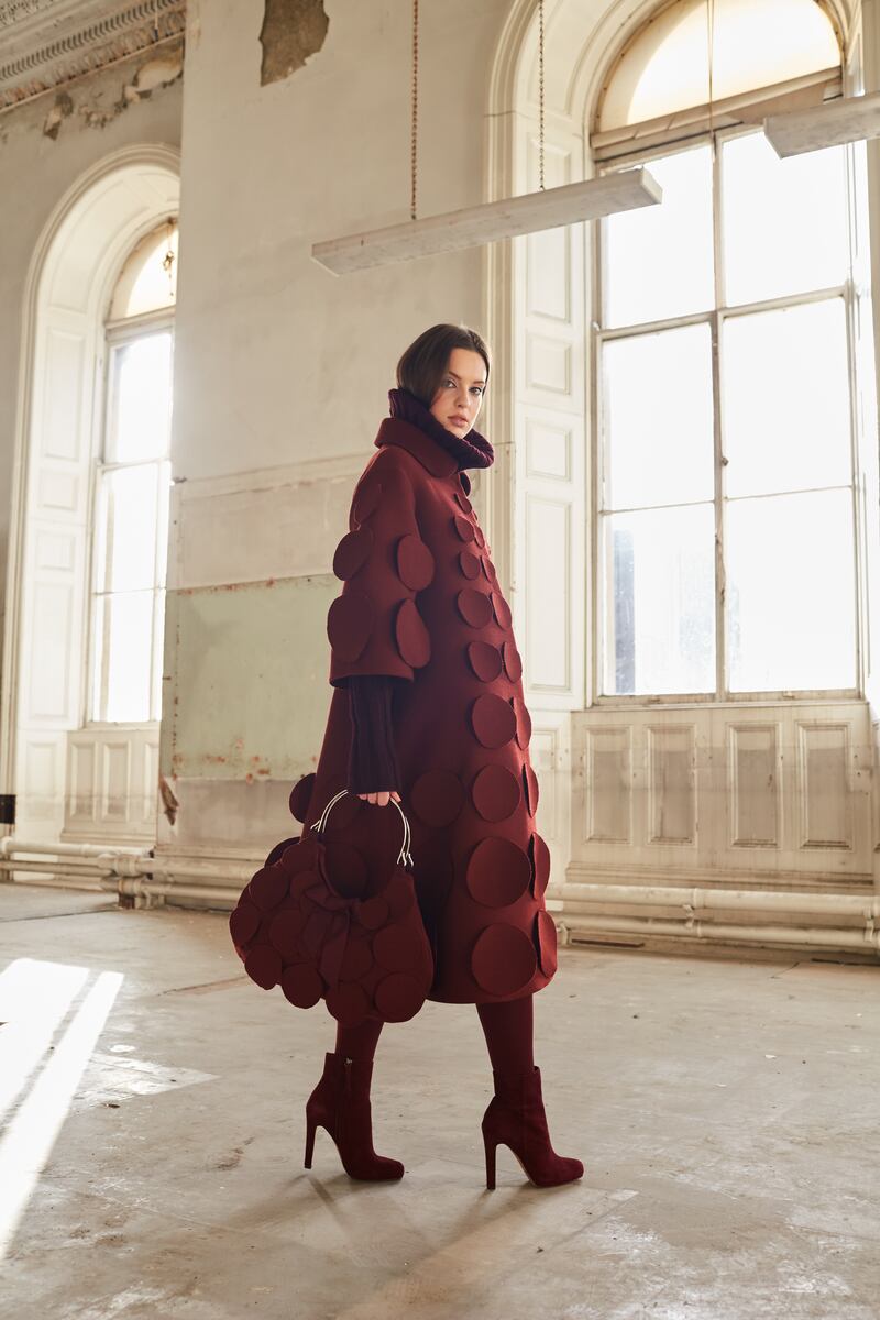 Burnt toffee wool fully silk-lined floating disc coat